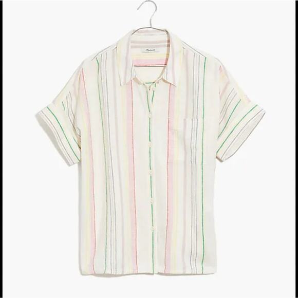 Madewell Daily Linen Blend Top Button Down Multi Rainbow Stripe - Picture 1 of 7